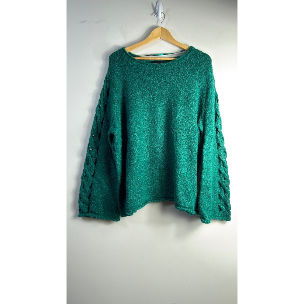 Lane Bryant Sweater Green Cable Knit Sleeve Boucle Plus Size Women 18/20